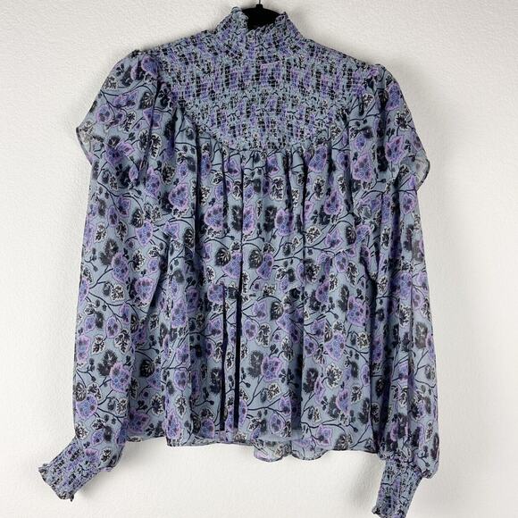 Cinq a Sept Drew Georgette Top Womens Small Floral Smocked Ruffle Romantic - Picture 1 of 16
